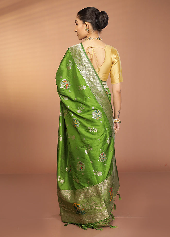 Green Dupion Silk Saree With Blouse Piece