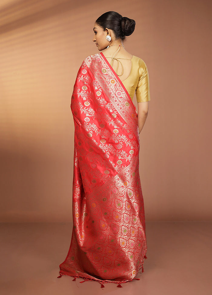 Red Dupion Silk Saree With Blouse Piece