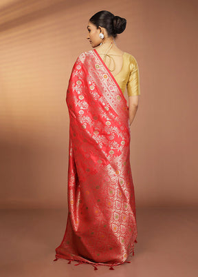 Red Dupion Silk Saree With Blouse Piece