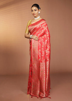 Red Dupion Silk Saree With Blouse Piece