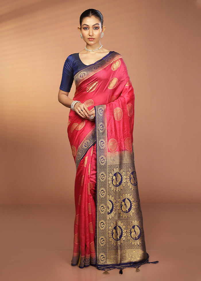 Pink Dupion Silk Saree With Blouse Piece