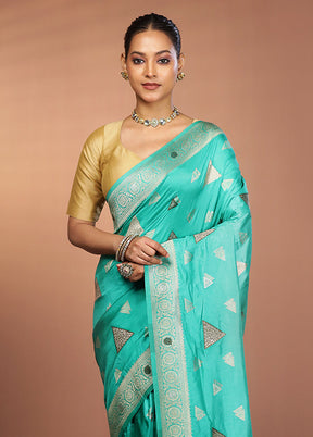 Green Dupion Silk Saree With Blouse Piece