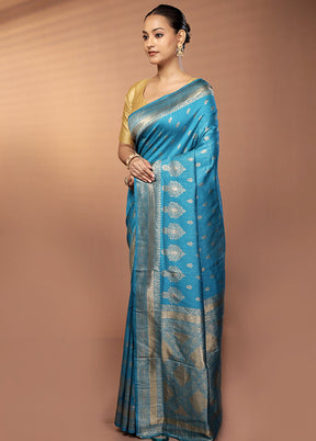 Blue Dupion Silk Saree With Blouse Piece