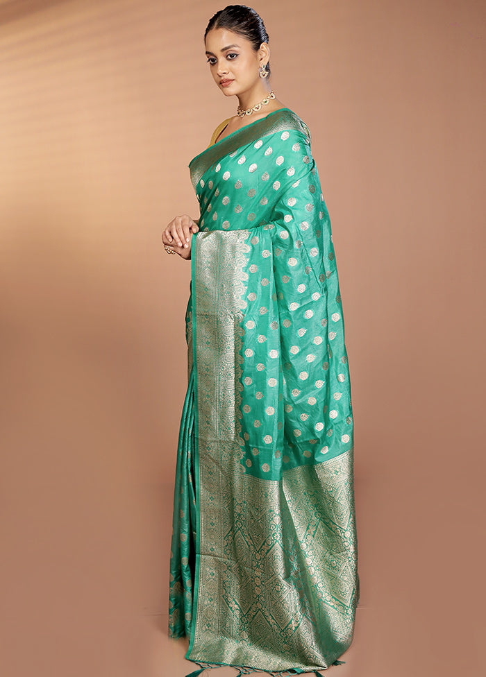 Green Dupion Silk Saree With Blouse Piece