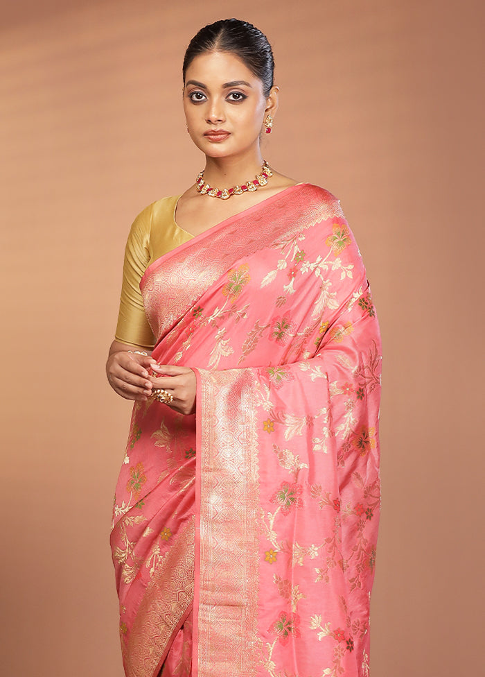 Pink Dupion Silk Saree With Blouse Piece