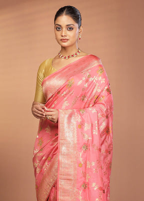 Pink Dupion Silk Saree With Blouse Piece