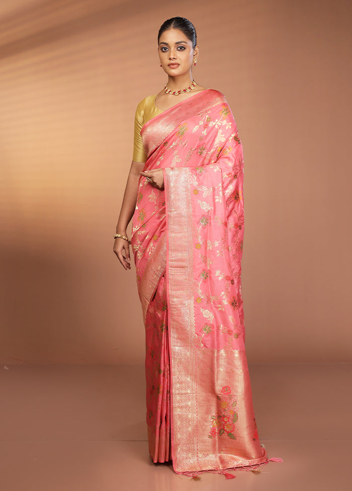 Pink Dupion Silk Saree With Blouse Piece