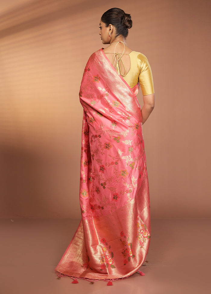 Pink Dupion Silk Saree With Blouse Piece