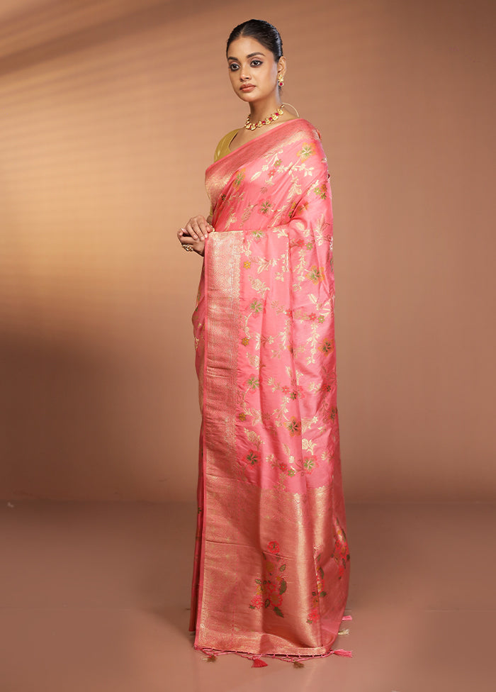 Pink Dupion Silk Saree With Blouse Piece