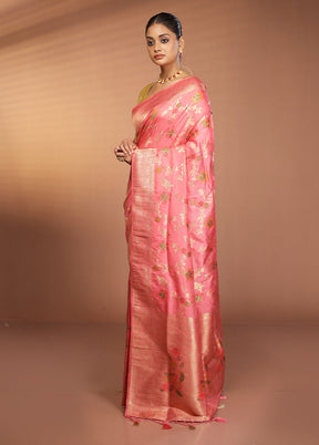 Pink Dupion Silk Saree With Blouse Piece
