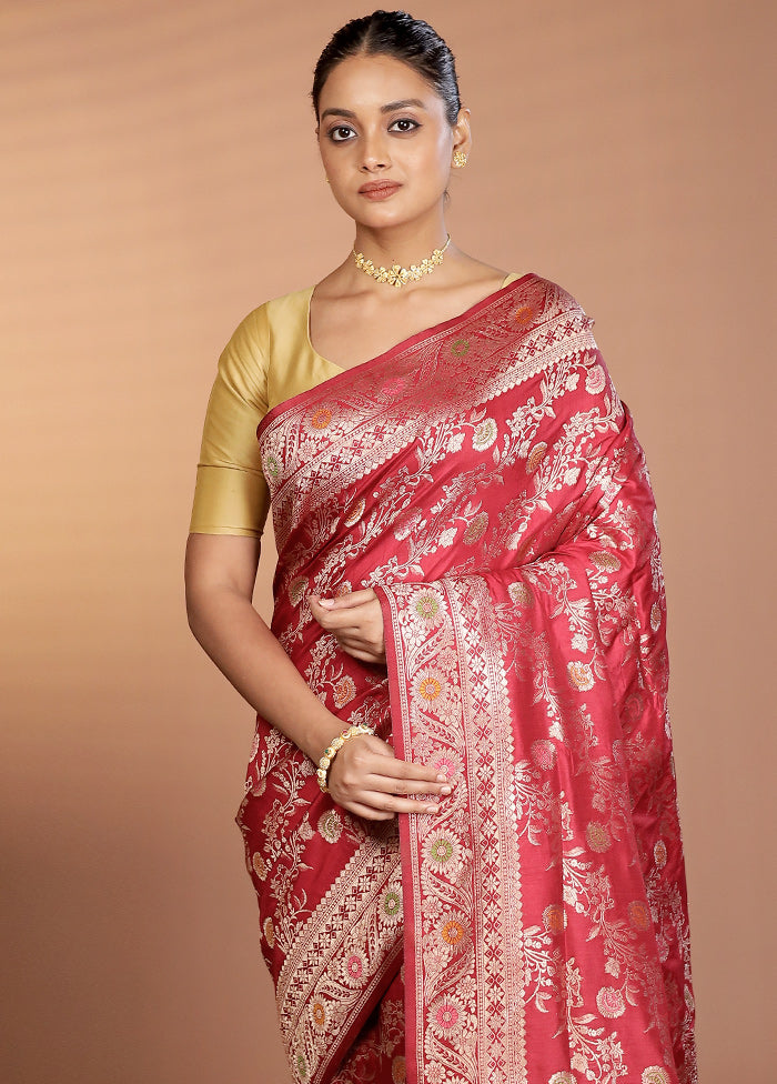 Maroon Dupion Silk Saree With Blouse Piece