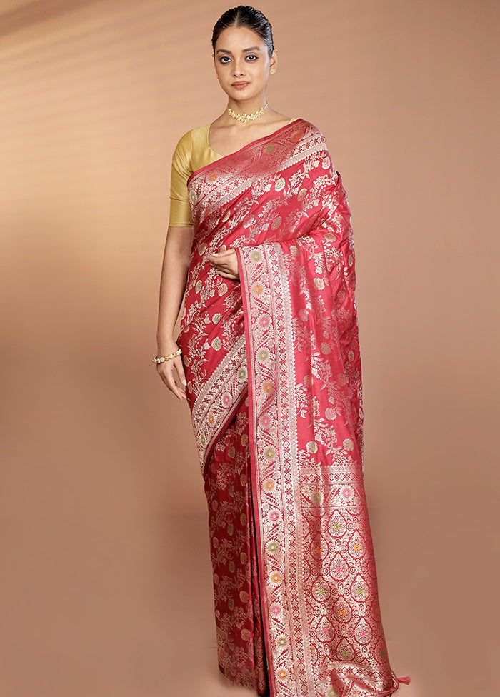Maroon Dupion Silk Saree With Blouse Piece