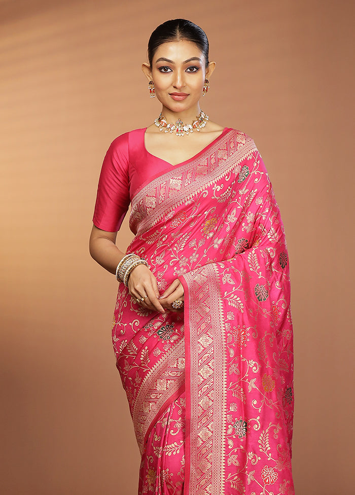 Pink Dupion Silk Saree With Blouse Piece