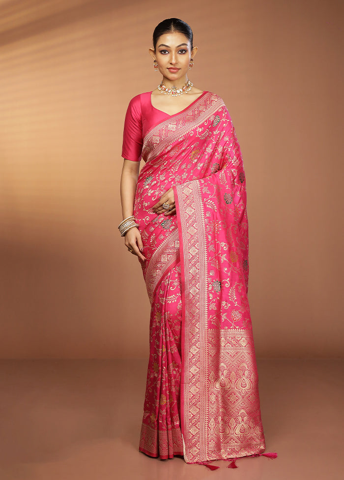 Pink Dupion Silk Saree With Blouse Piece