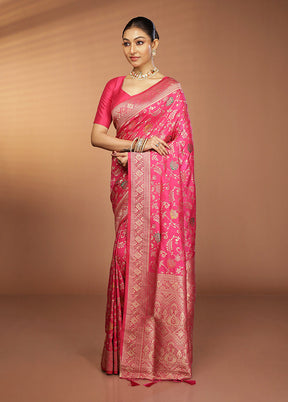 Pink Dupion Silk Saree With Blouse Piece