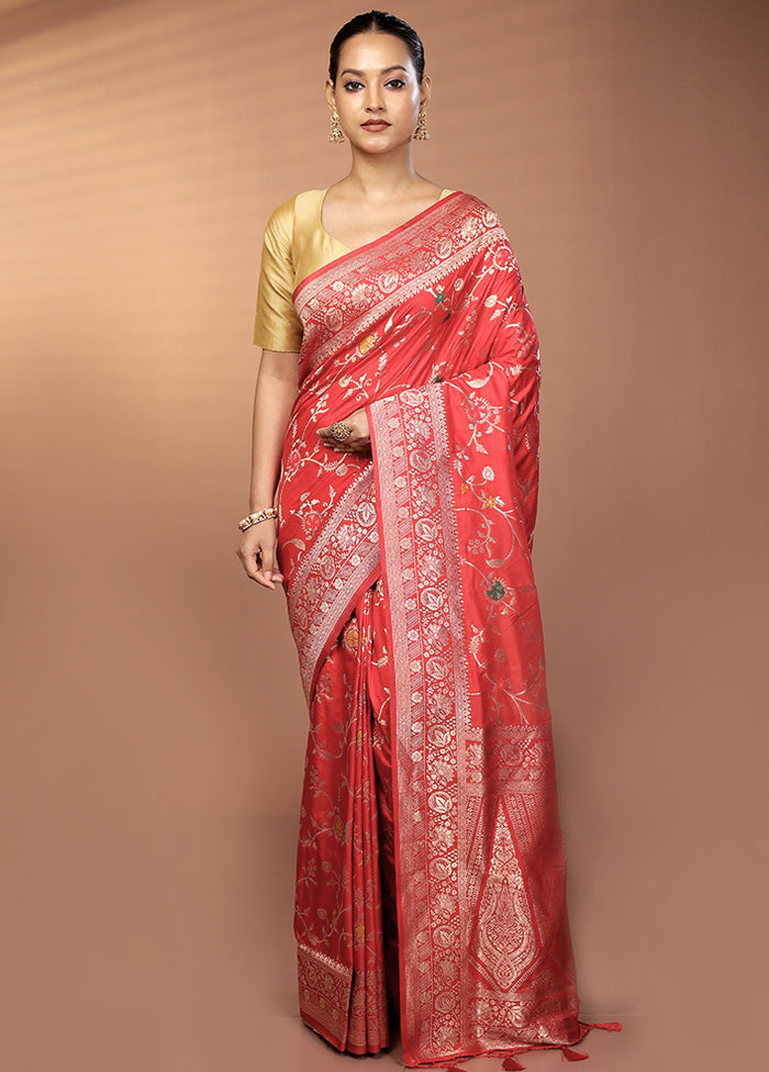 Red Dupion Silk Saree With Blouse Piece