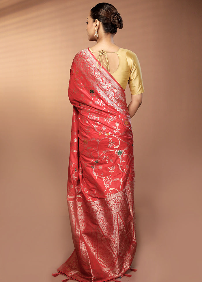 Red Dupion Silk Saree With Blouse Piece