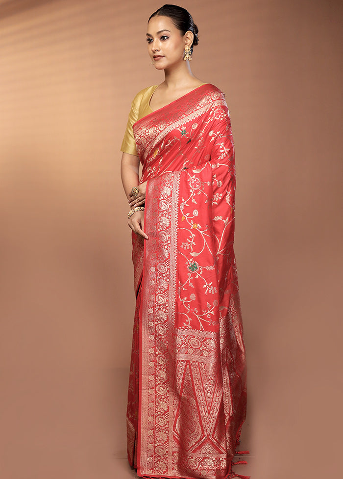 Red Dupion Silk Saree With Blouse Piece