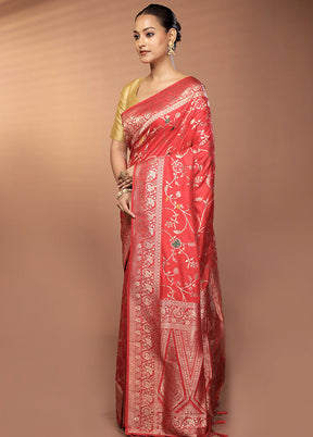 Red Dupion Silk Saree With Blouse Piece