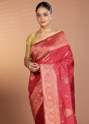 Maroon Dupion Silk Saree With Blouse Piece