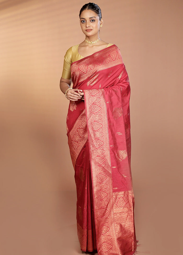 Maroon Dupion Silk Saree With Blouse Piece