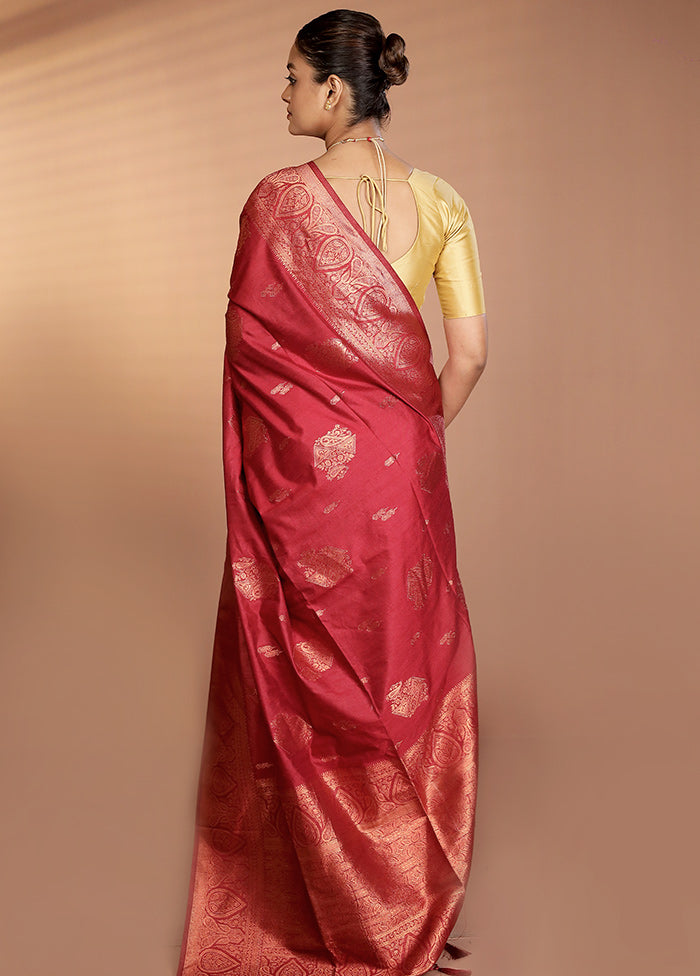 Maroon Dupion Silk Saree With Blouse Piece