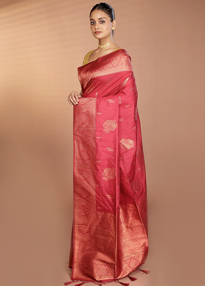 Maroon Dupion Silk Saree With Blouse Piece
