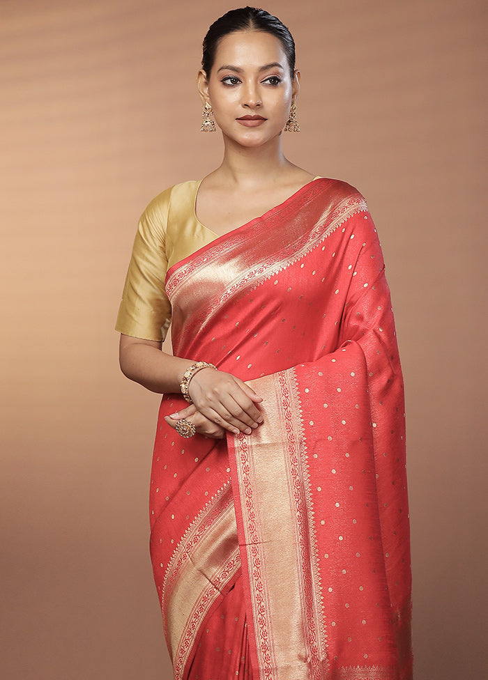 Red Dupion Silk Saree With Blouse Piece