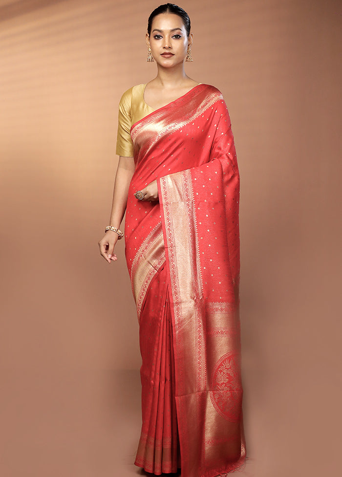 Red Dupion Silk Saree With Blouse Piece