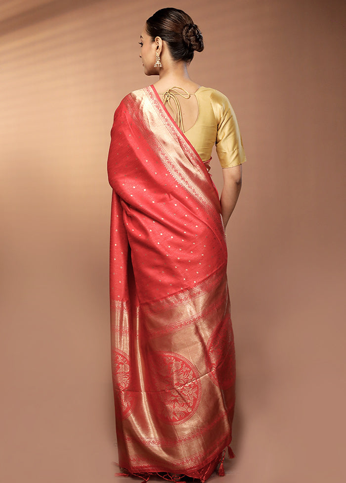 Red Dupion Silk Saree With Blouse Piece
