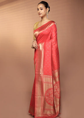 Red Dupion Silk Saree With Blouse Piece