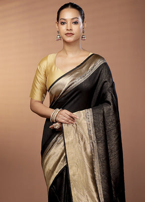 Black Dupion Silk Saree With Blouse Piece