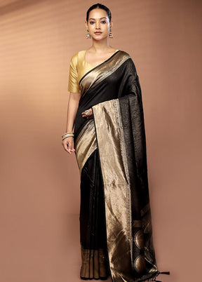 Black Dupion Silk Saree With Blouse Piece