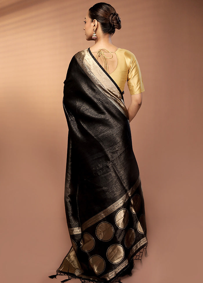 Black Dupion Silk Saree With Blouse Piece