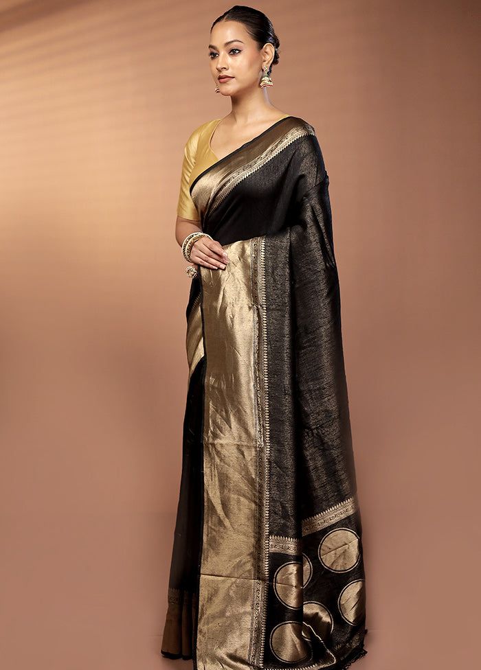 Black Dupion Silk Saree With Blouse Piece