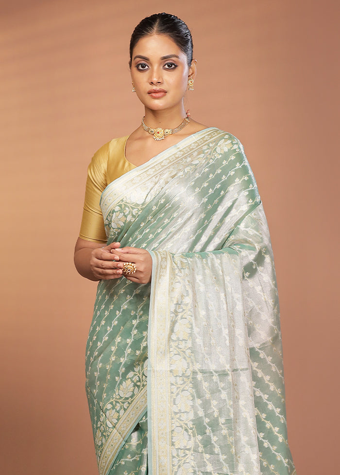 Blue Tissue Silk Saree With Blouse Piece