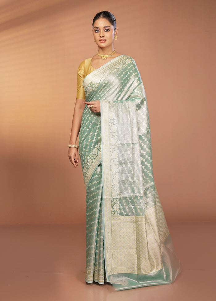 Blue Tissue Silk Saree With Blouse Piece