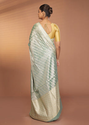 Blue Tissue Silk Saree With Blouse Piece