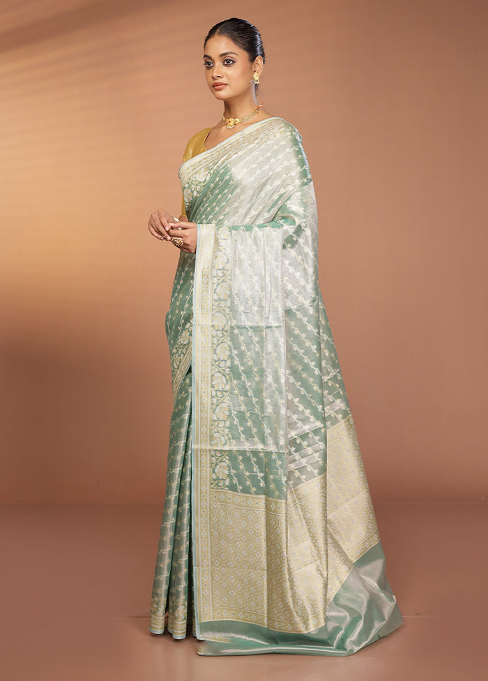 Blue Tissue Silk Saree With Blouse Piece