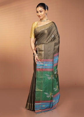 Purple Kalakshetra Pure Silk Saree With Blouse Piece