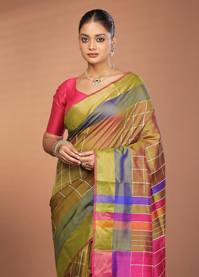 Green Kalakshetra Silk Saree With Blouse Piece