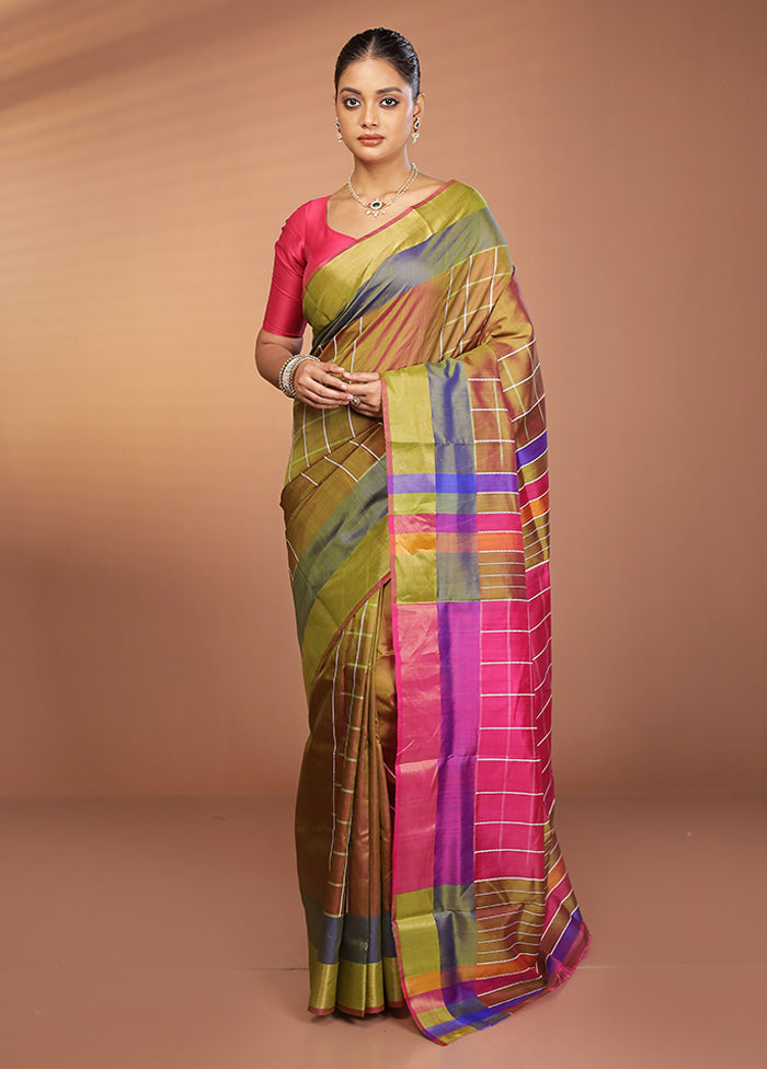 Green Kalakshetra Silk Saree With Blouse Piece
