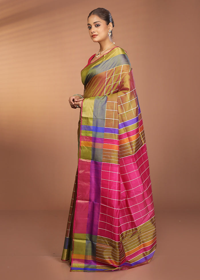 Green Kalakshetra Silk Saree With Blouse Piece