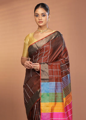 Maroon Kalakshetra Silk Saree With Blouse Piece