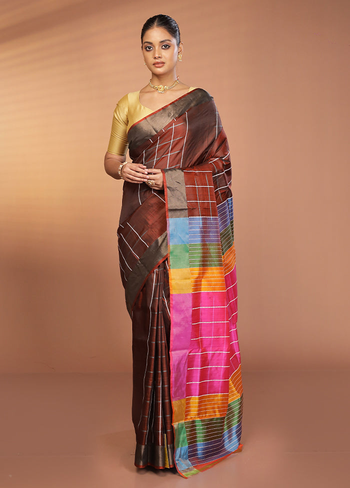 Maroon Kalakshetra Silk Saree With Blouse Piece