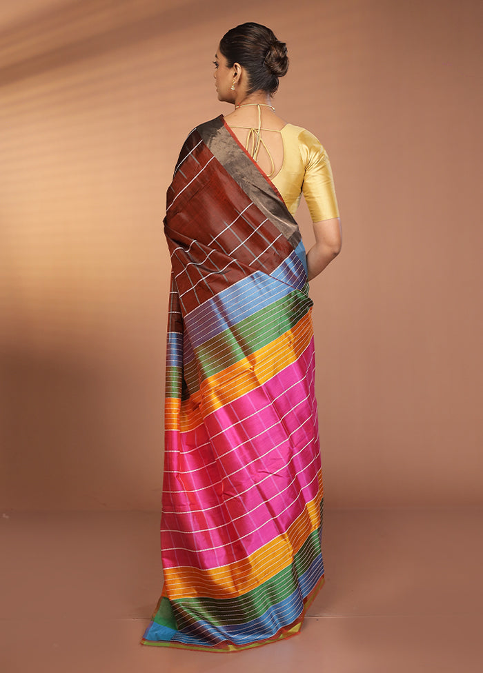 Maroon Kalakshetra Silk Saree With Blouse Piece