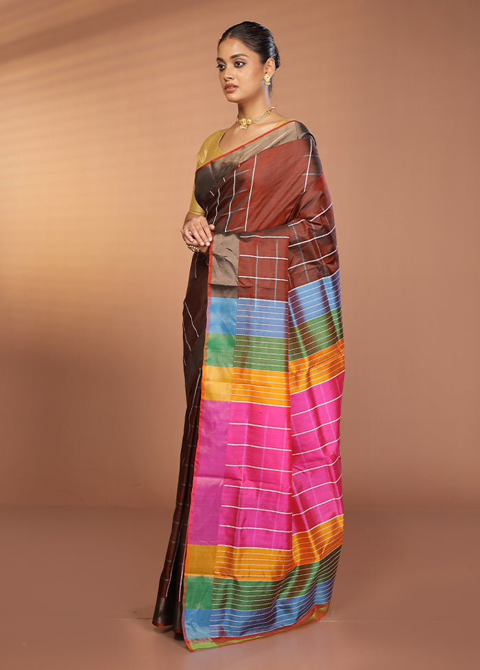 Maroon Kalakshetra Silk Saree With Blouse Piece
