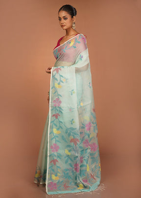 Blue Handloom Matka Pure Silk Saree With Blouse Piece