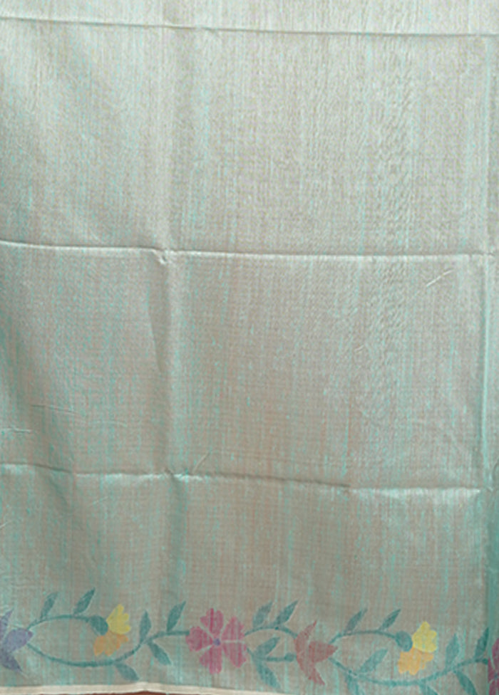 Blue Handloom Matka Pure Silk Saree With Blouse Piece