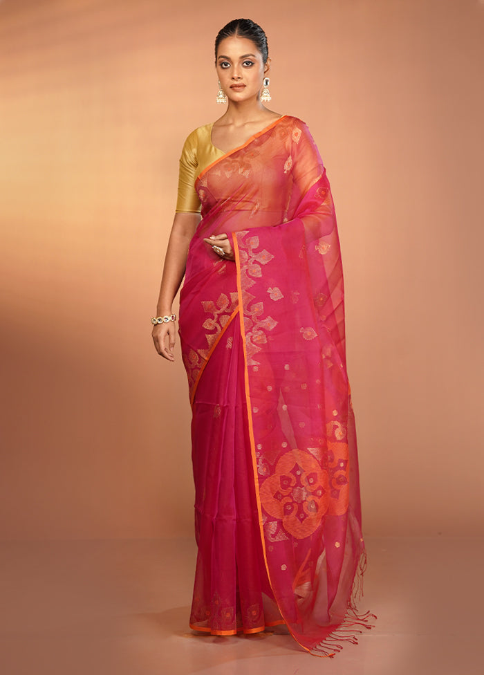 Red Handloom Matka Pure Silk Saree With Blouse Piece